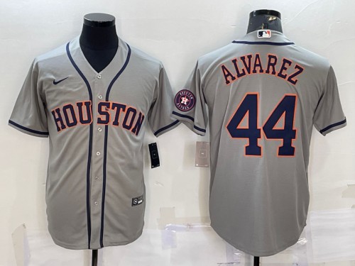 Men's Houston Astros #44 Yordan Alvarez Gray With Patch Cool Base Stitched Jersey